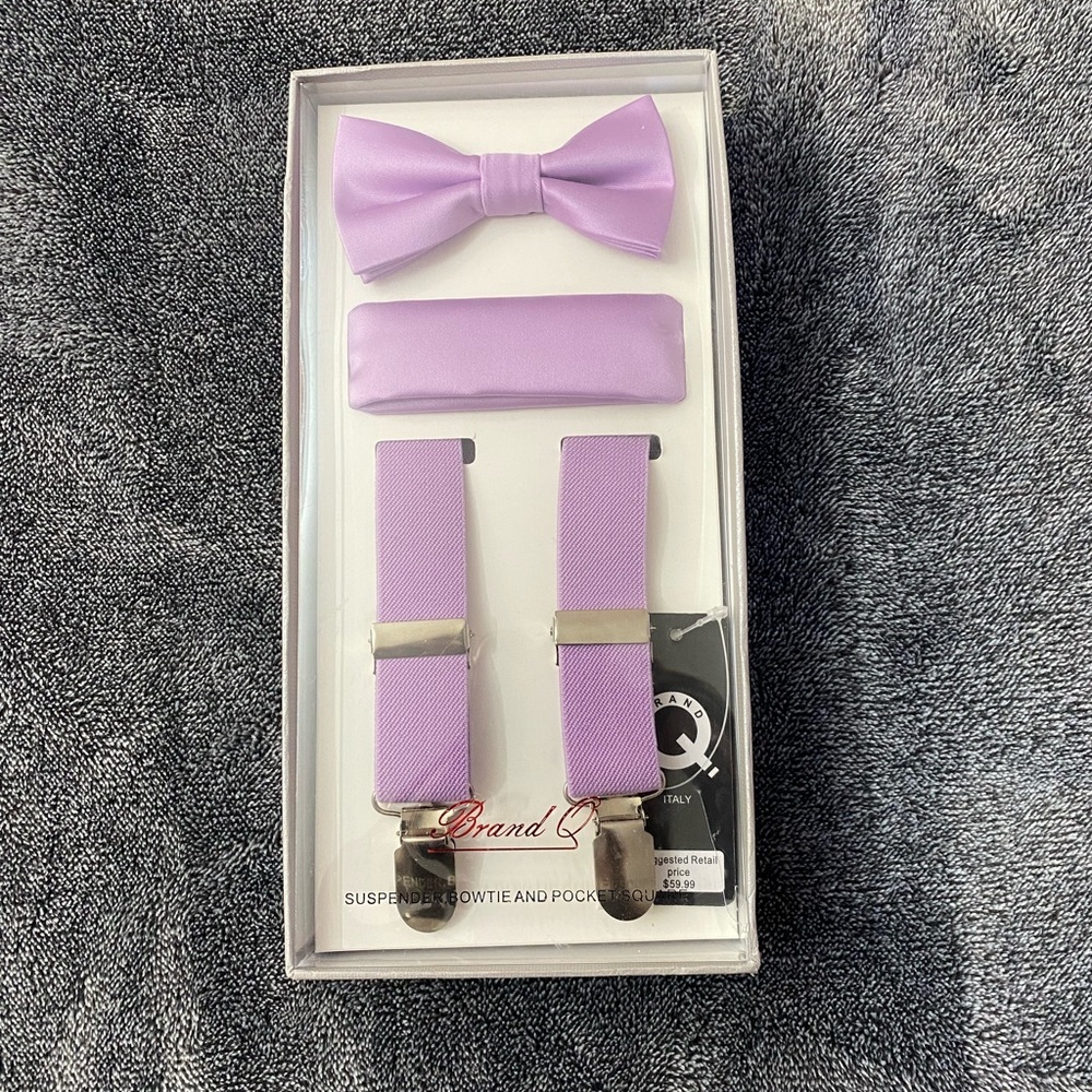 New Kids Lilac Bow Tie,Suspenders and‎ Pocket Square Easter / wedding season